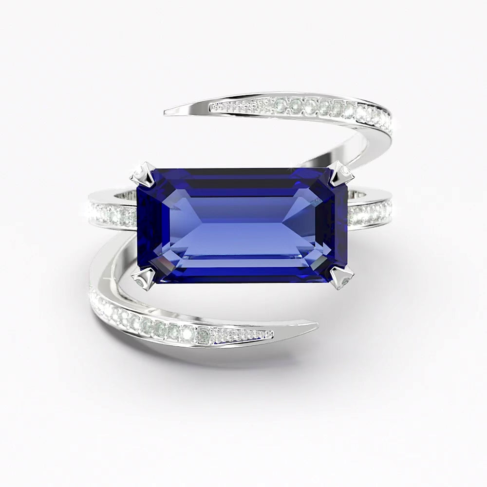 tanzanite ring emerald cut diamonds sapfira